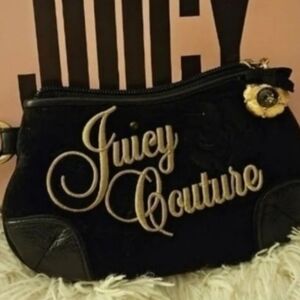 💕Juicy Couture Rare Vintage Black Gold Velour Wristlet Clutch With Bag Charm